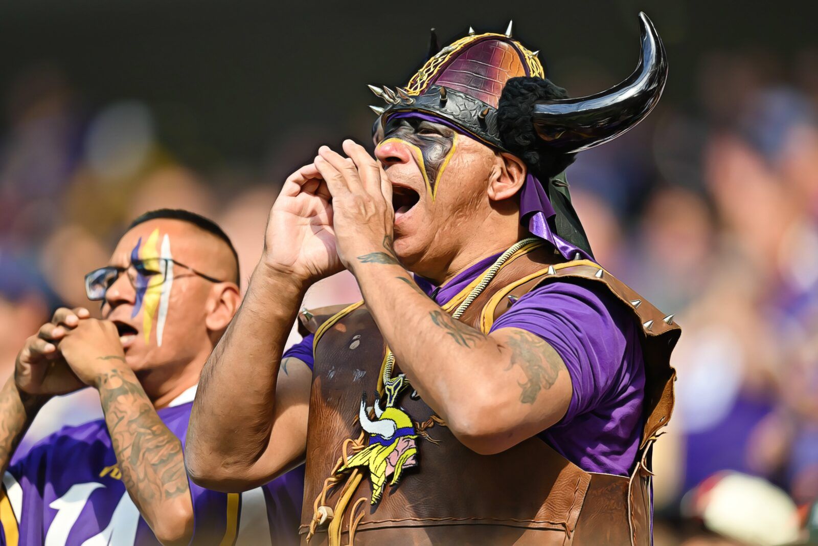Vikings fans react in the stands during a game against the Chicago Bears at U.S. Bank Stadium.