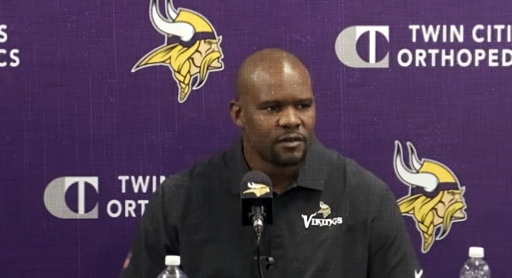 Brian Flores speaks at his introductory press conference with the Vikings.