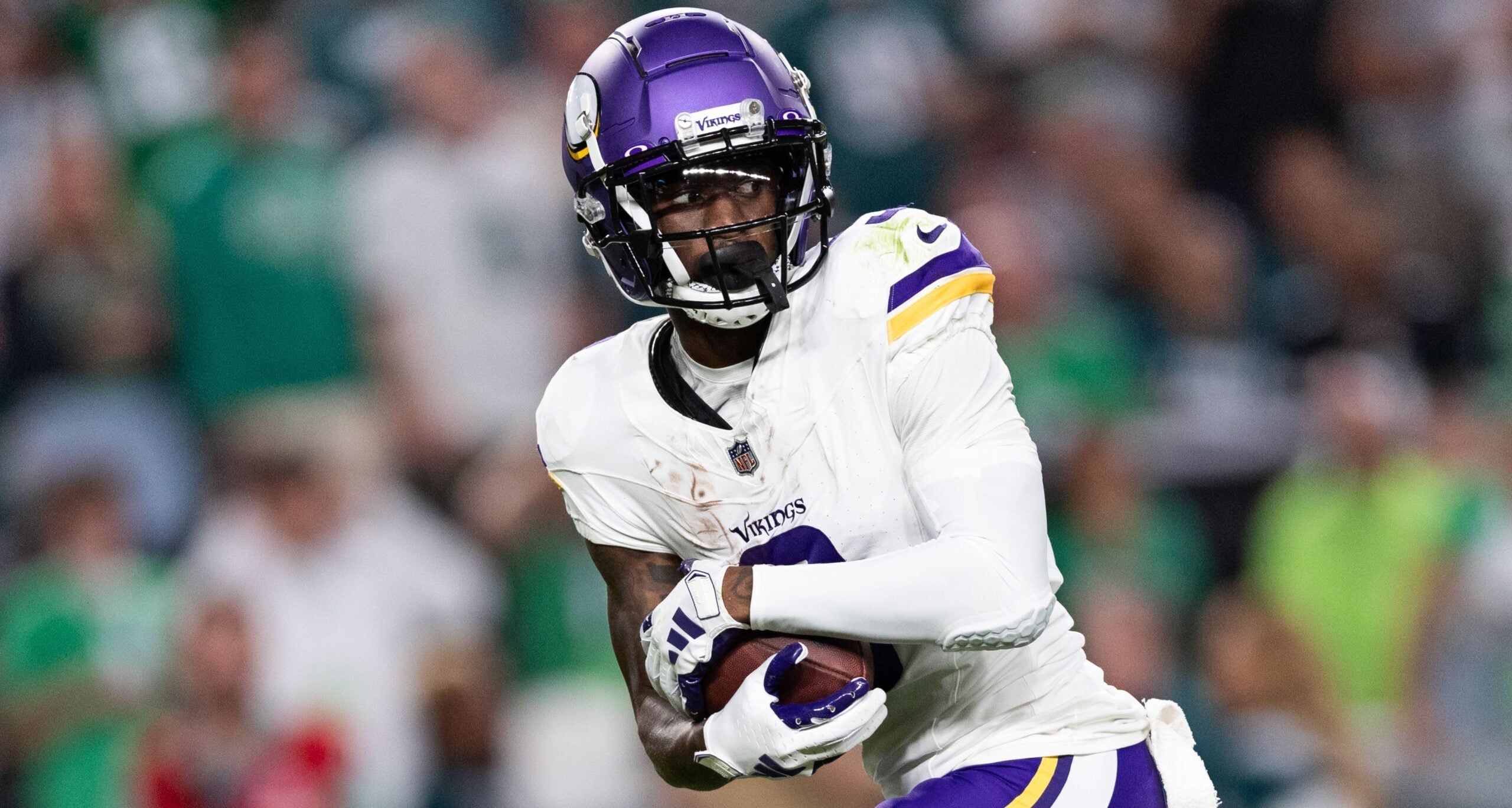 Vikings wide receiver Jordan Addison runs for a touchdown after a catch against the Philadelphia Eagles at Lincoln Financial Field.
