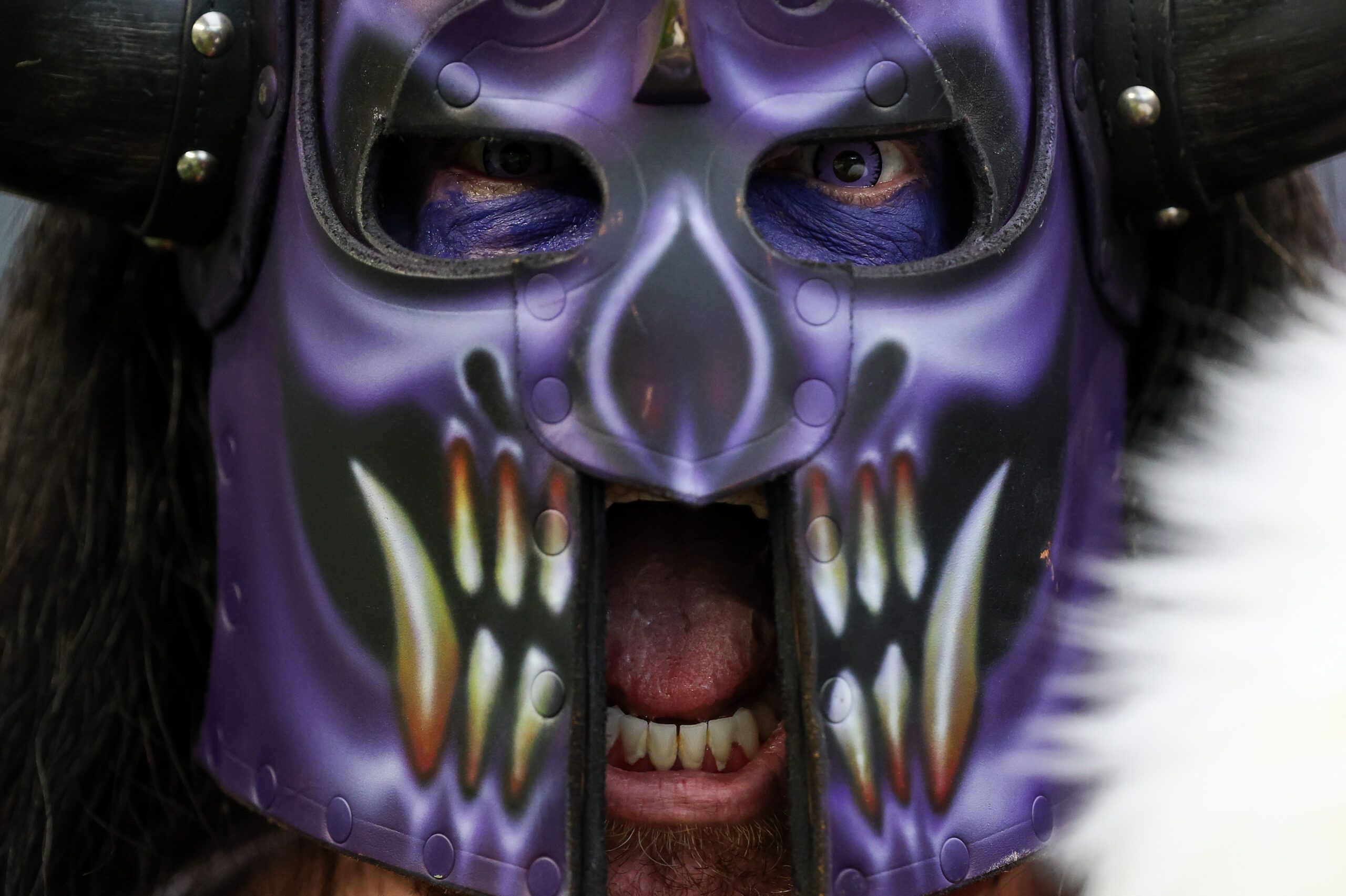 A Vikings fan looks on from the stands before the team’s home game against the Colts.