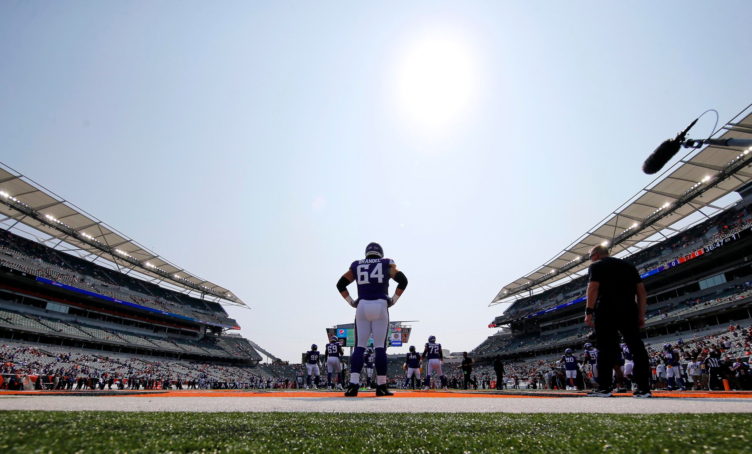 Blake Brandel warms up before Vikings game against Bengals in Cincinnati.