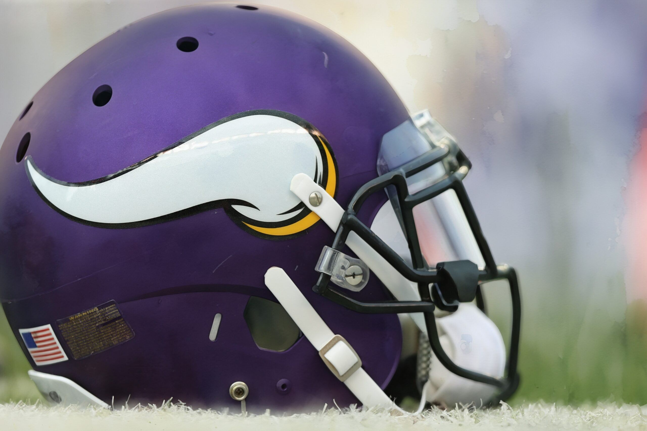 Minnesota Vikings helmet sits near the sideline during a preseason game against the Bengals at Paul Brown Stadium.