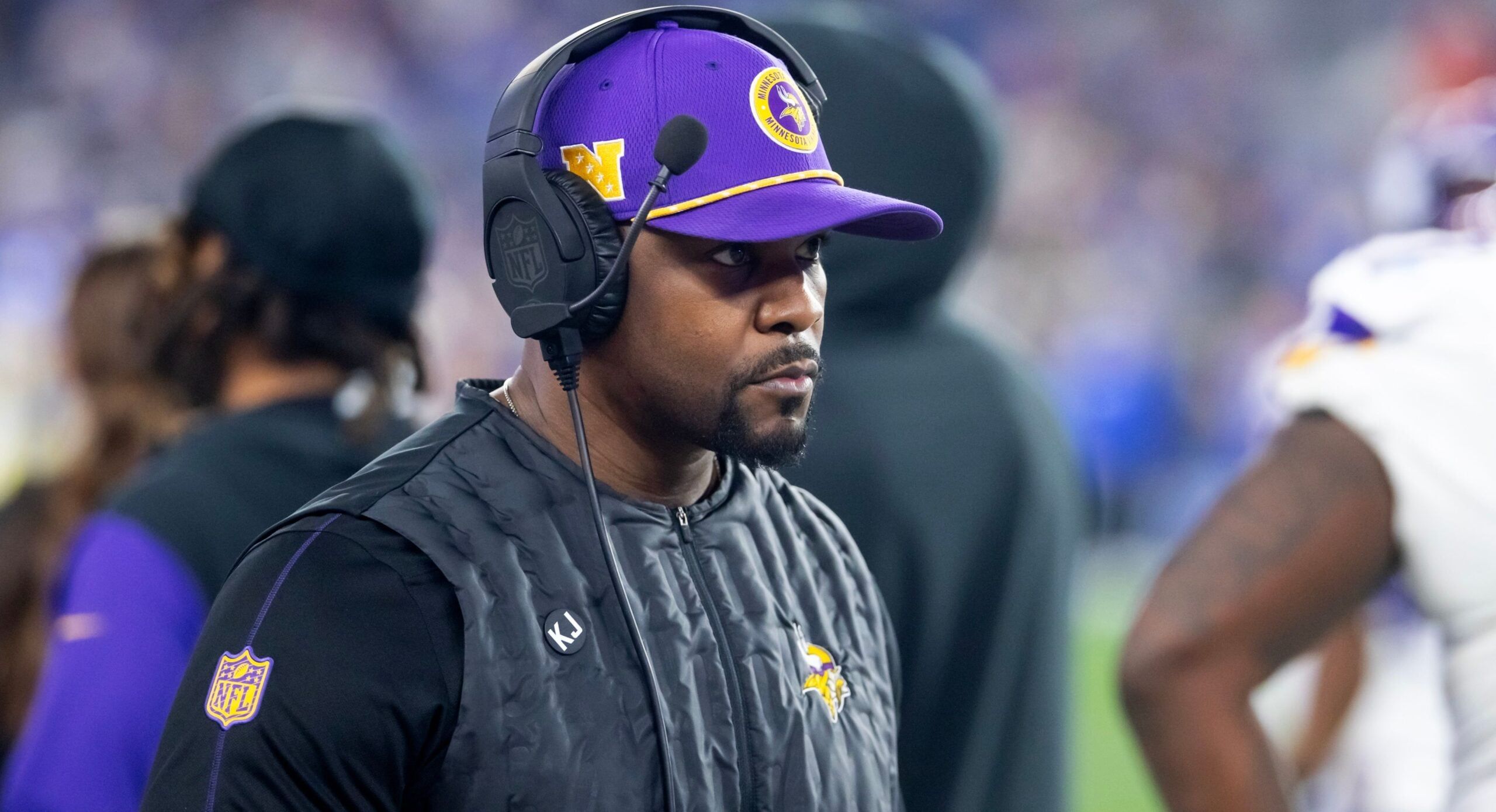 Vikings defensive coordinator Brian Flores on the sideline during an NFC wild card game against the Rams at State Farm Stadium.