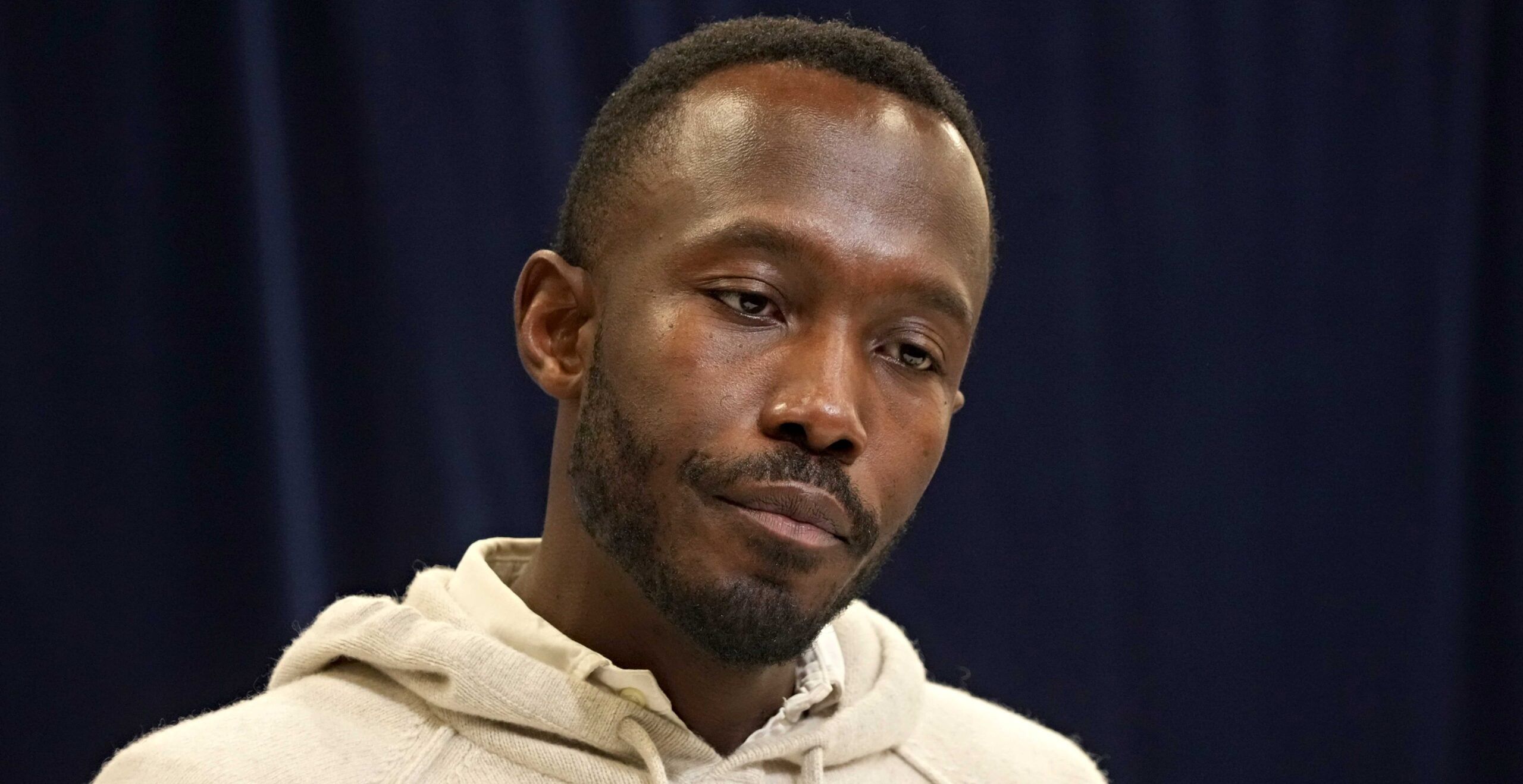 Kwesi Adofo-Mensah speaks at the NFL Scouting Combine in Indianapolis.