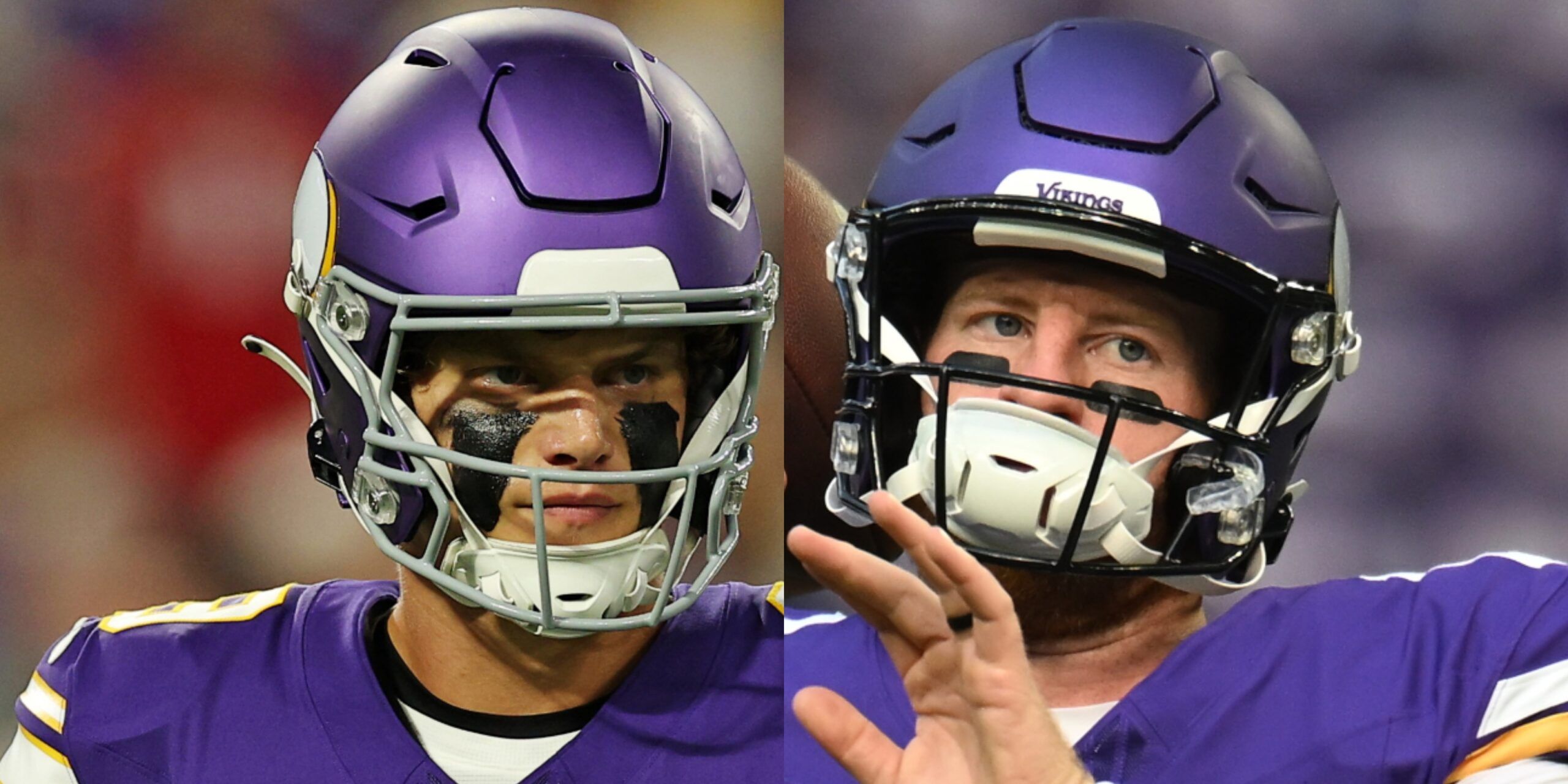 J.J. McCarthy and Carson Wentz, Vikings QB, in 2025