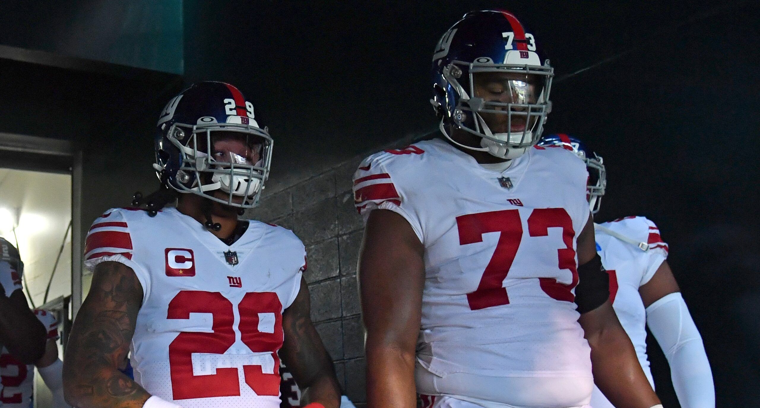 New York Giants safety Xavier McKinney and tackle Evan Neal in 2022