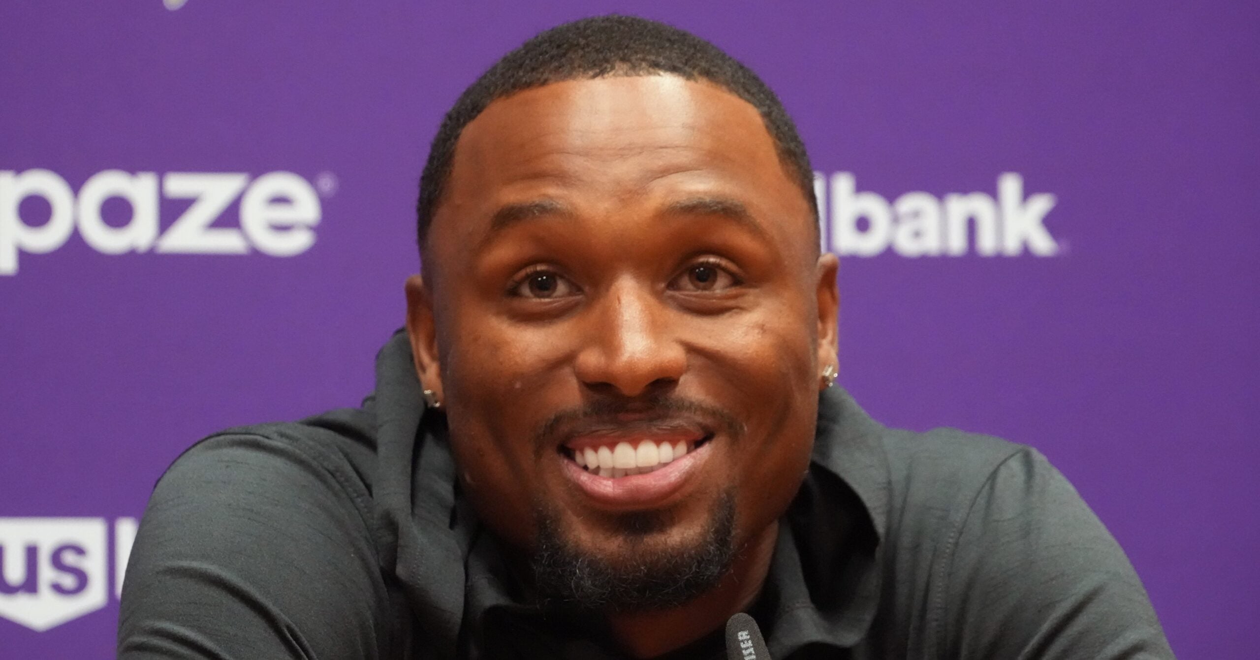 Isaiah Rodgers speaks at a press conference during a Vikings event in Dublin, Ireland.