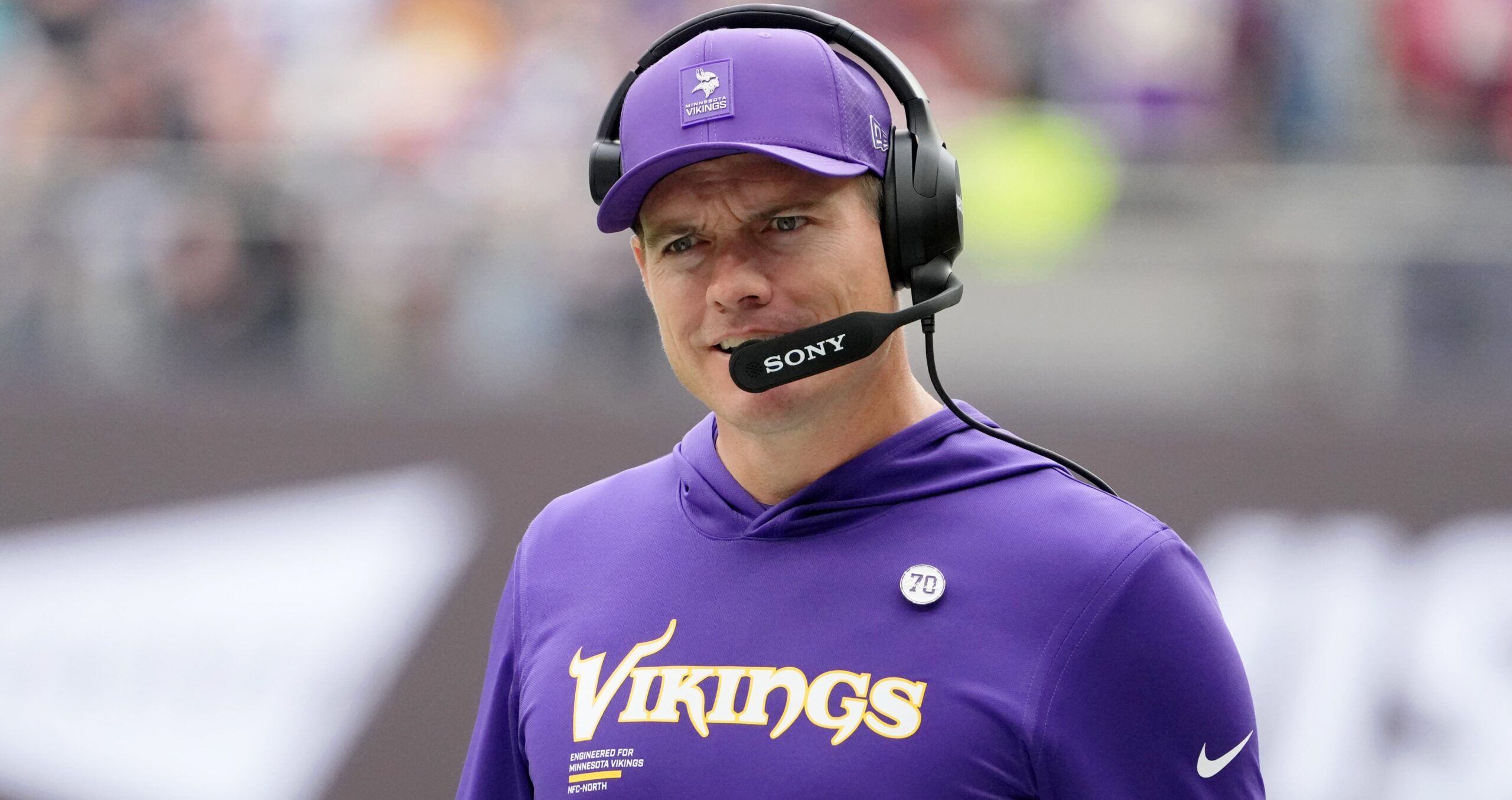 Vikings head coach Kevin O'Connell in London in Week 5 of 2025