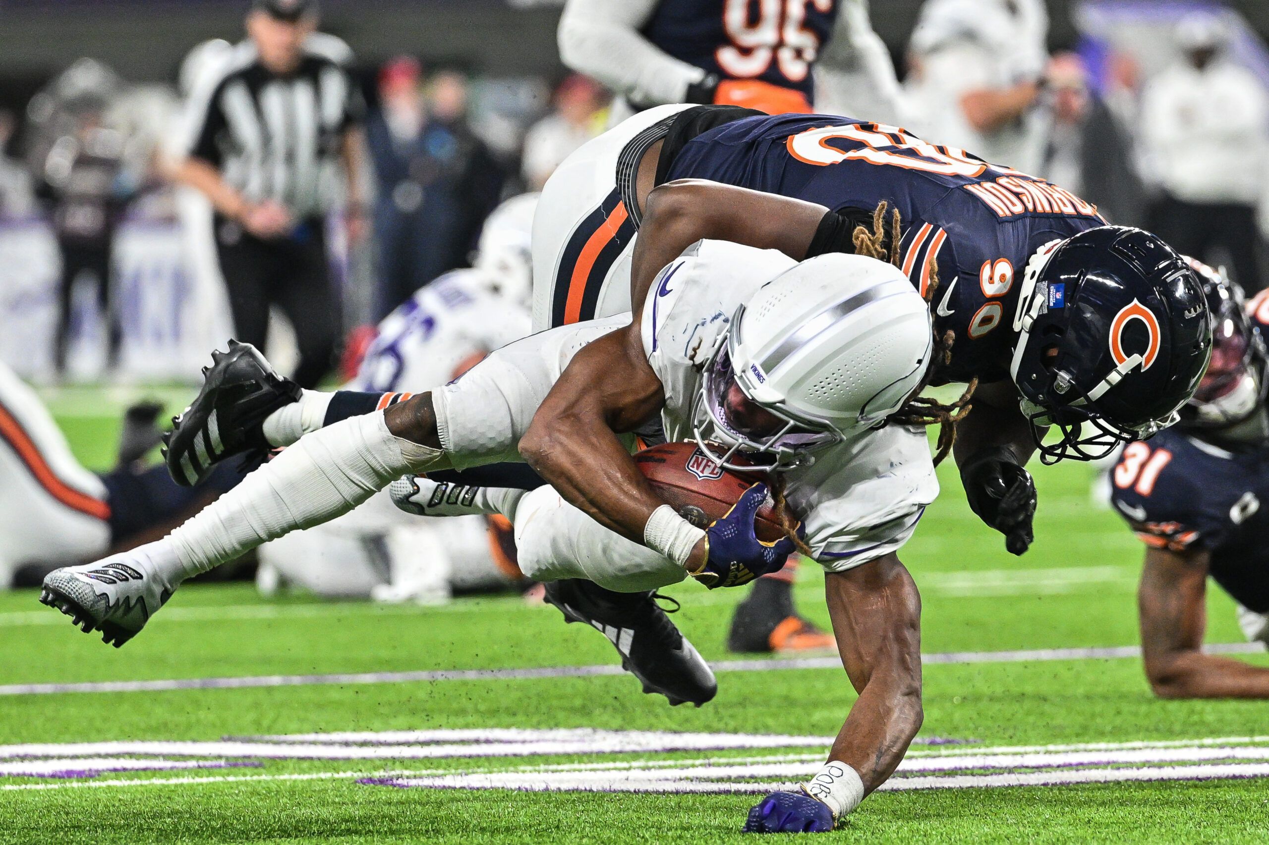 Vikings RB Aaron Jones in the 2024 season agains the Bears.