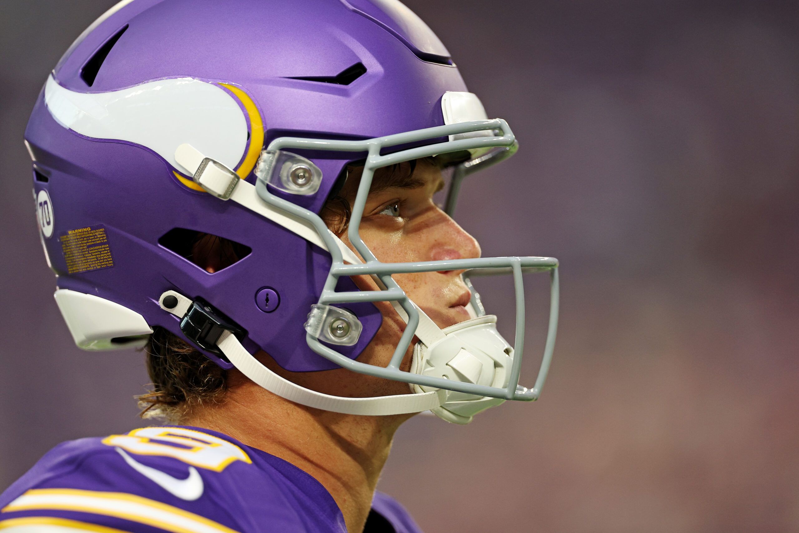J.J. McCarthy takes the field at U.S. Bank Stadium before facing the Atlanta Falcons in Minneapolis.