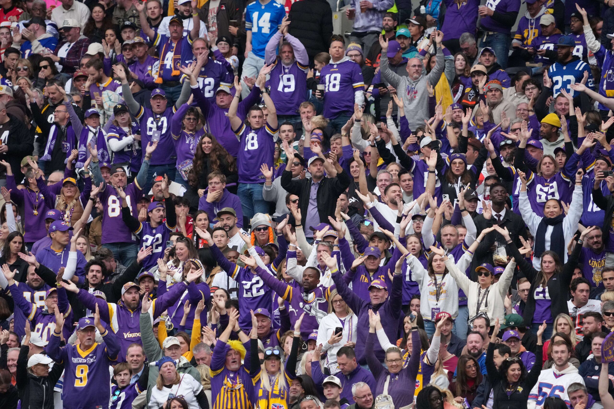 Minnesota Vikings fans in London for Week 5 of the 2025 season.