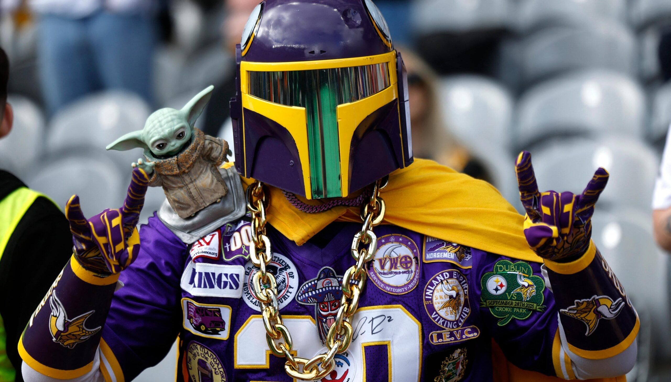 A Vikings fans at the Ireland game in Week 4 of 2025.