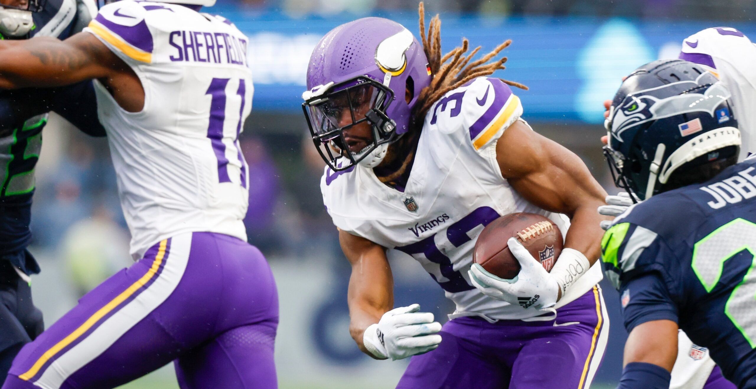 Vikings HB Aaron Jones at the Seahawks in 2024.