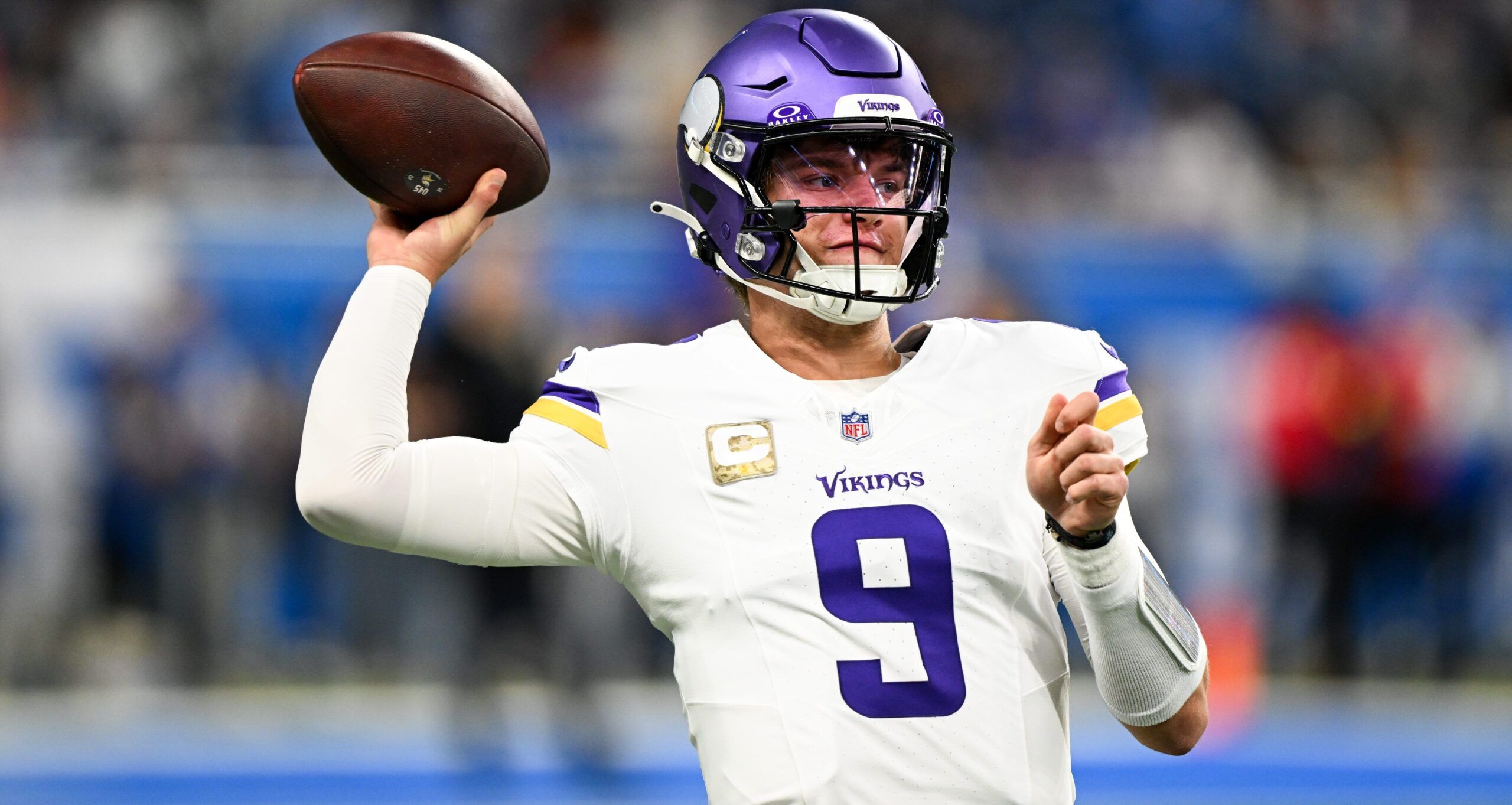 Vikings QB J.J. McCarthy at the Detroit Lions in Week 9 of 2025