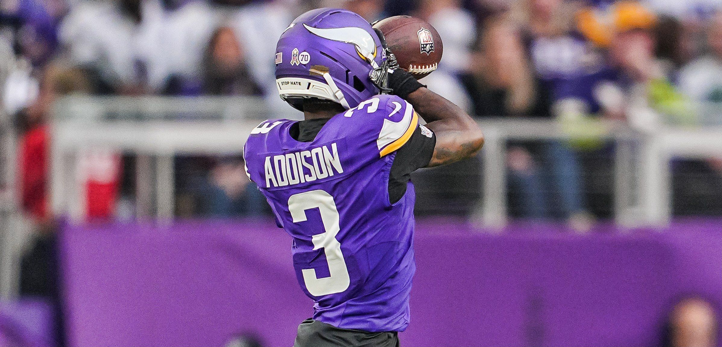 Vikings WR Jordan Addison against the Ravens in 2025.