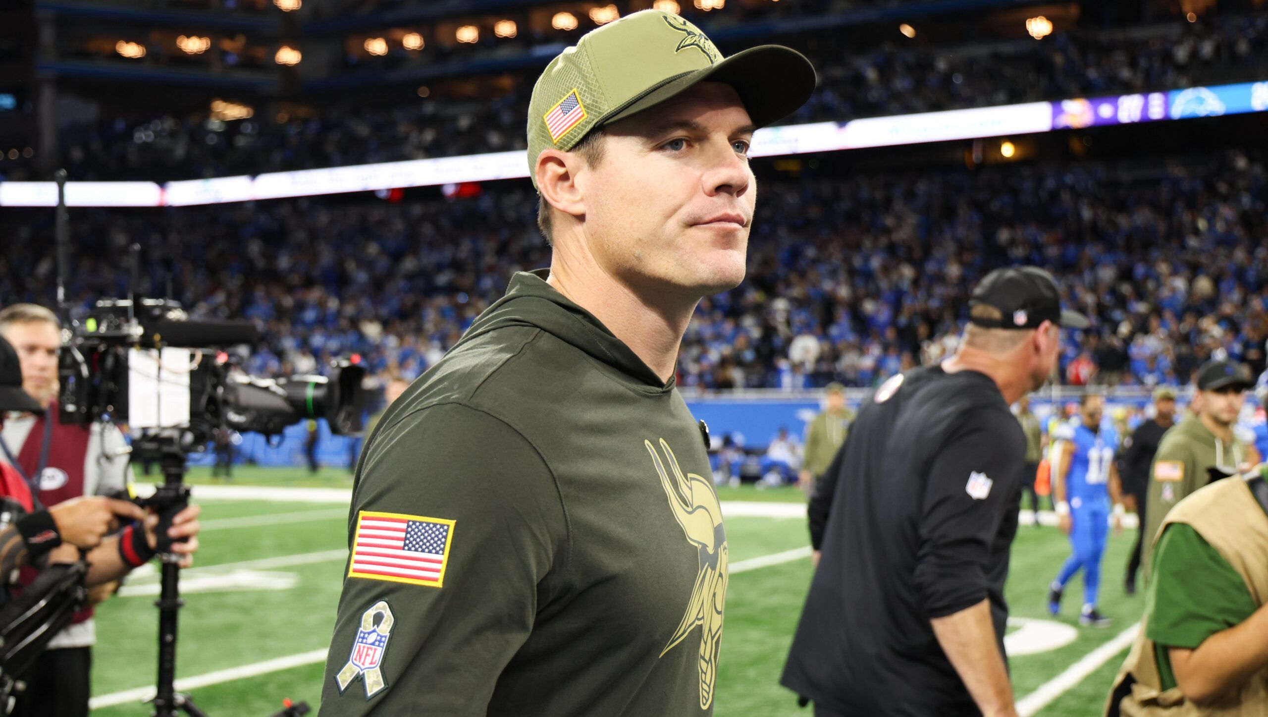 Vikings head coach Kevin O'Connell in 2025 at the Lions