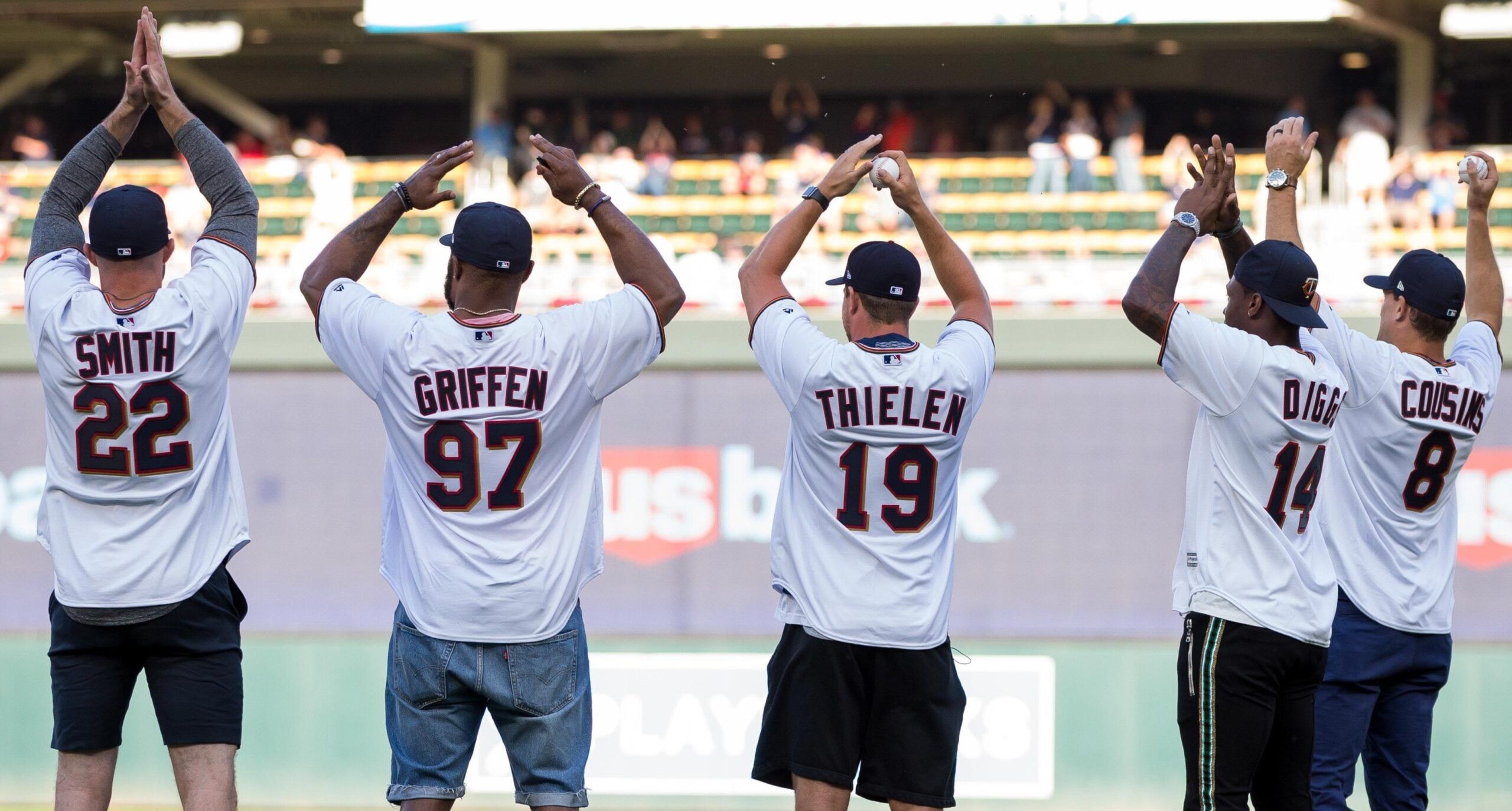 Vikings Players at a Twins game in 2018