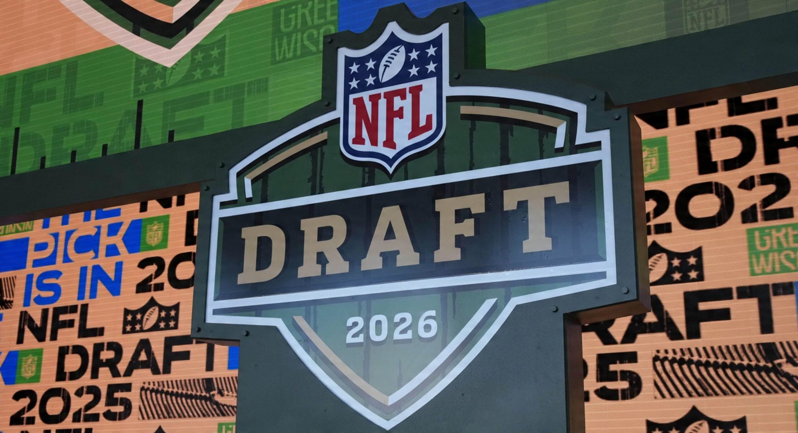 On the stage of the NFL Draft in Green Bay