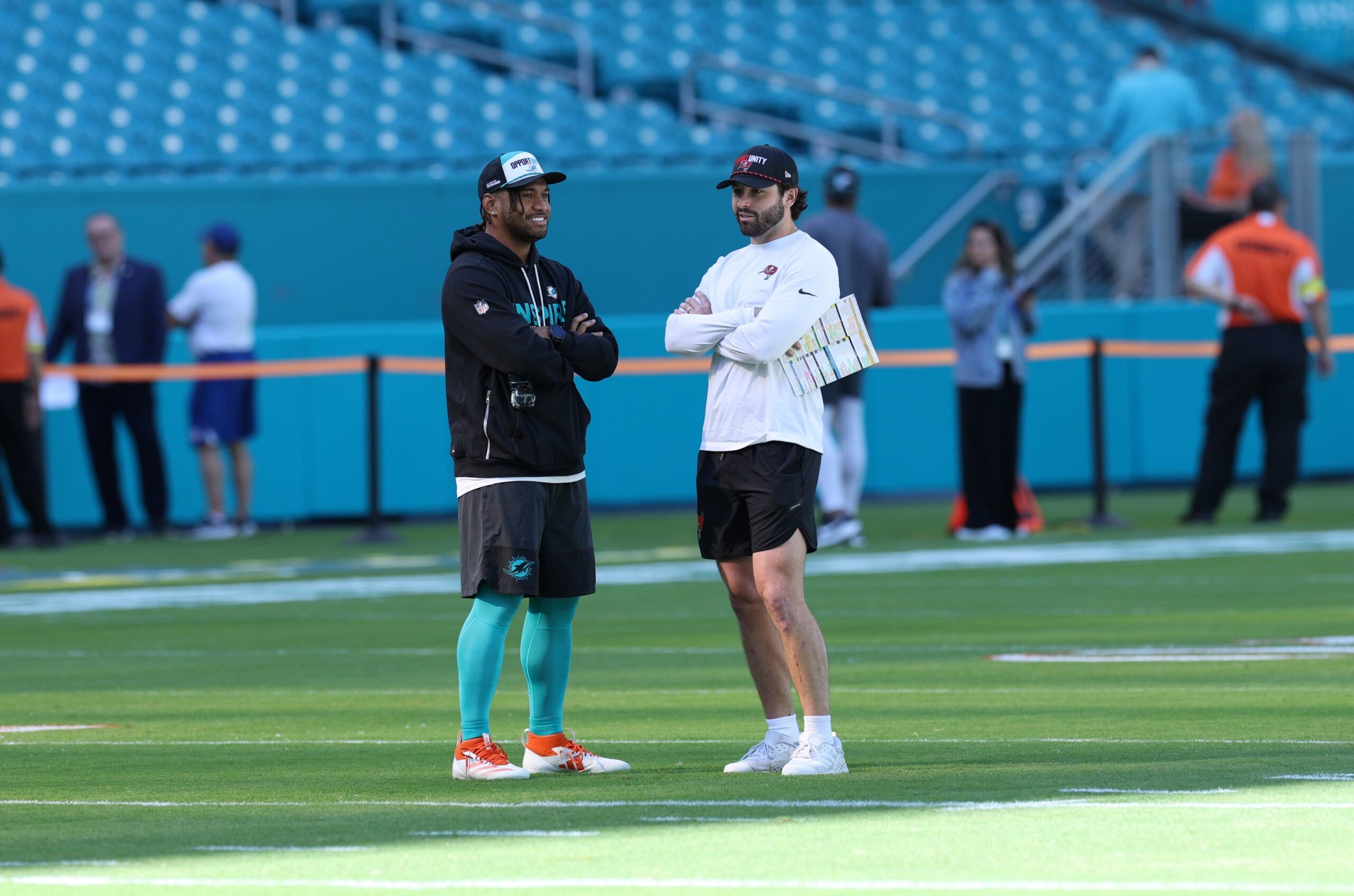 Tua Tagovailoa and Baker Mayfield in 2025