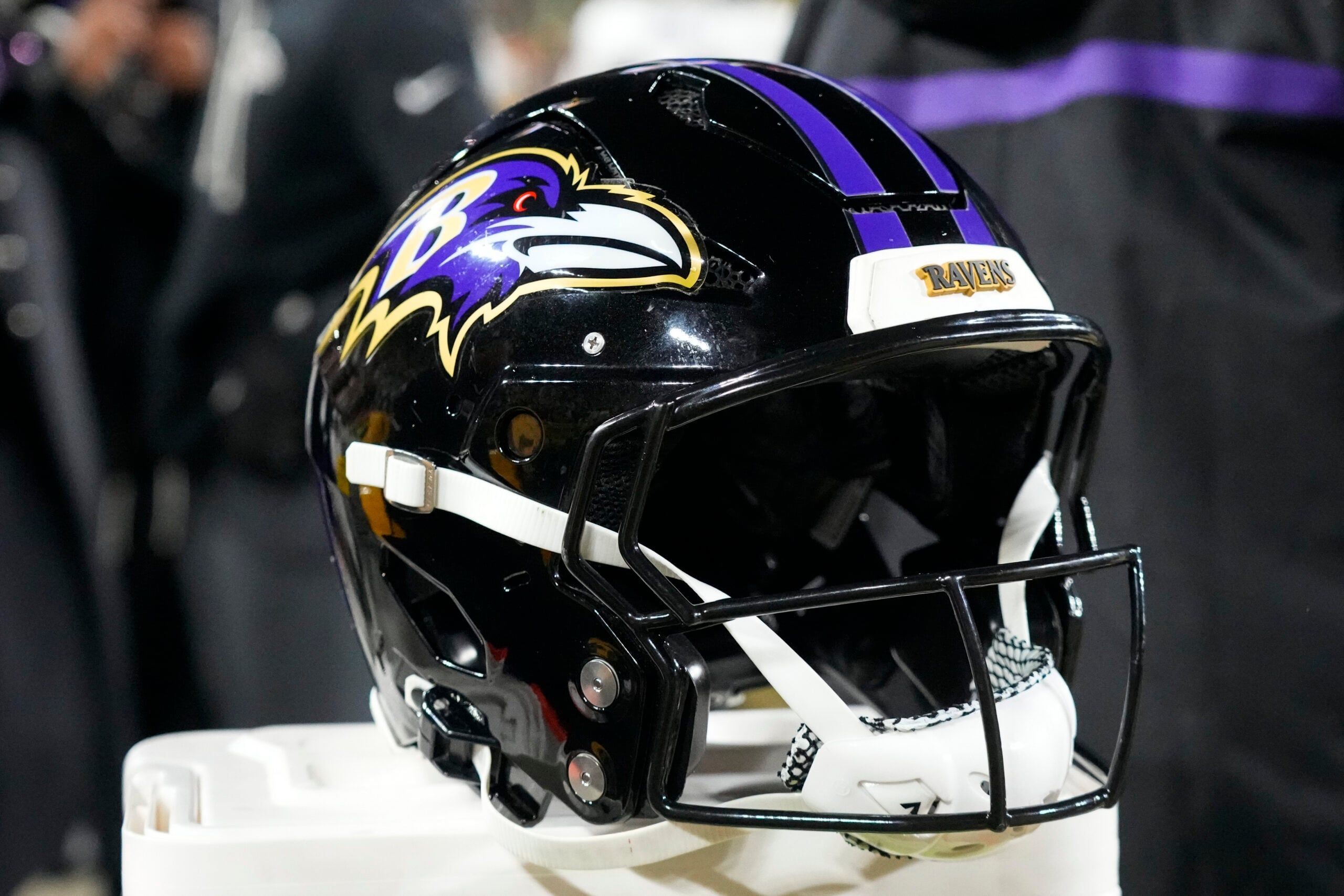 A Baltimore Ravens helmet in 2025 at Green Bay