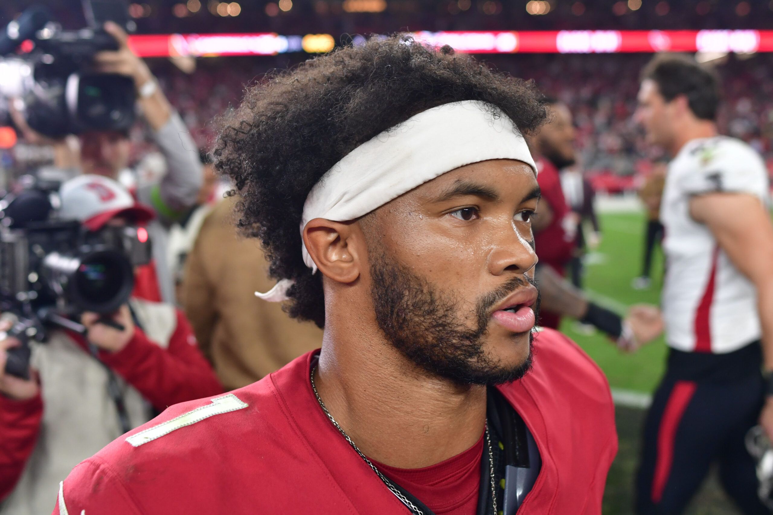 Kyler Murray looks on after the Cardinals defeat the Falcons at State Farm Stadium.