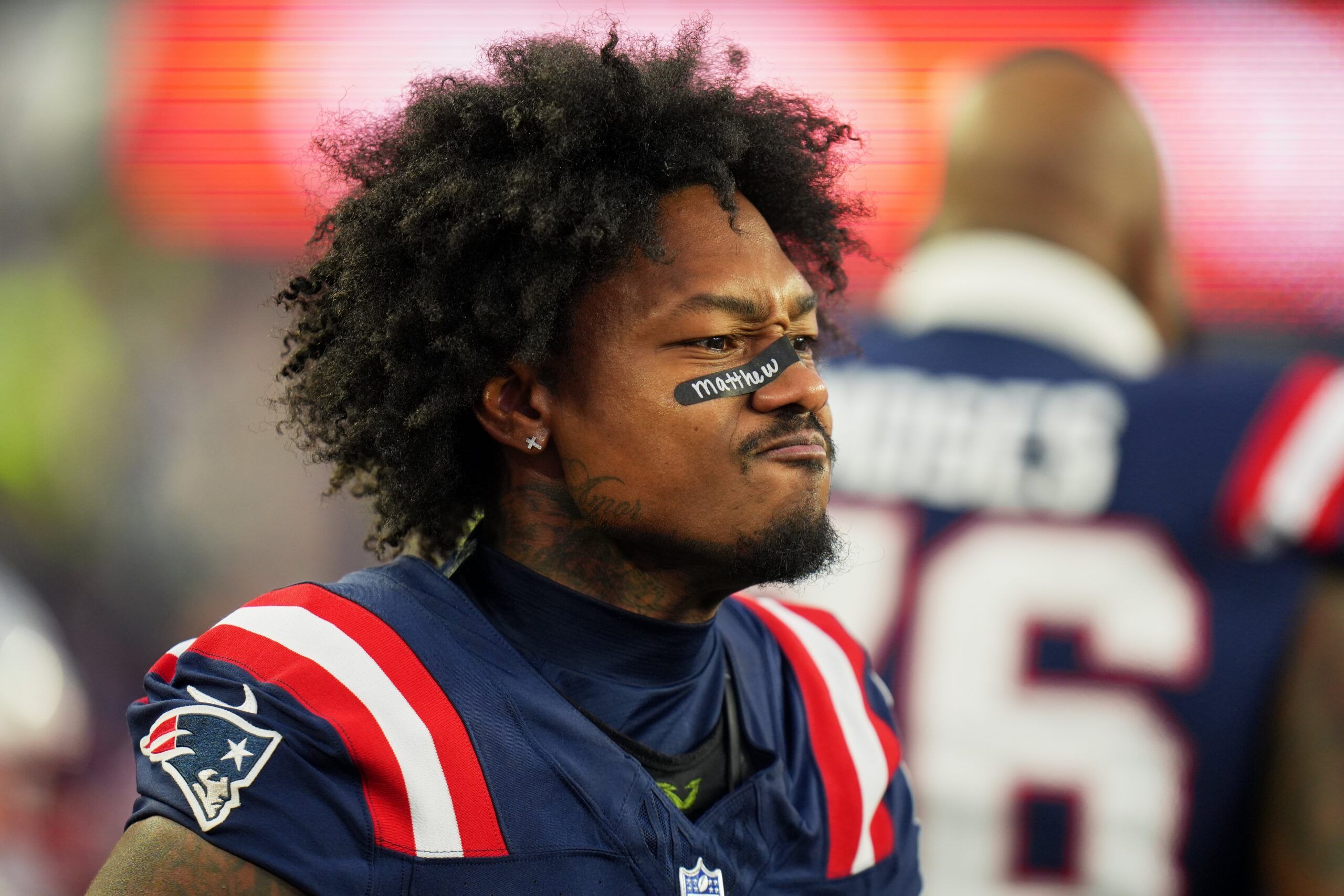 Stefon Diggs looks on before a Patriots game against the Dolphins at Gillette Stadium.