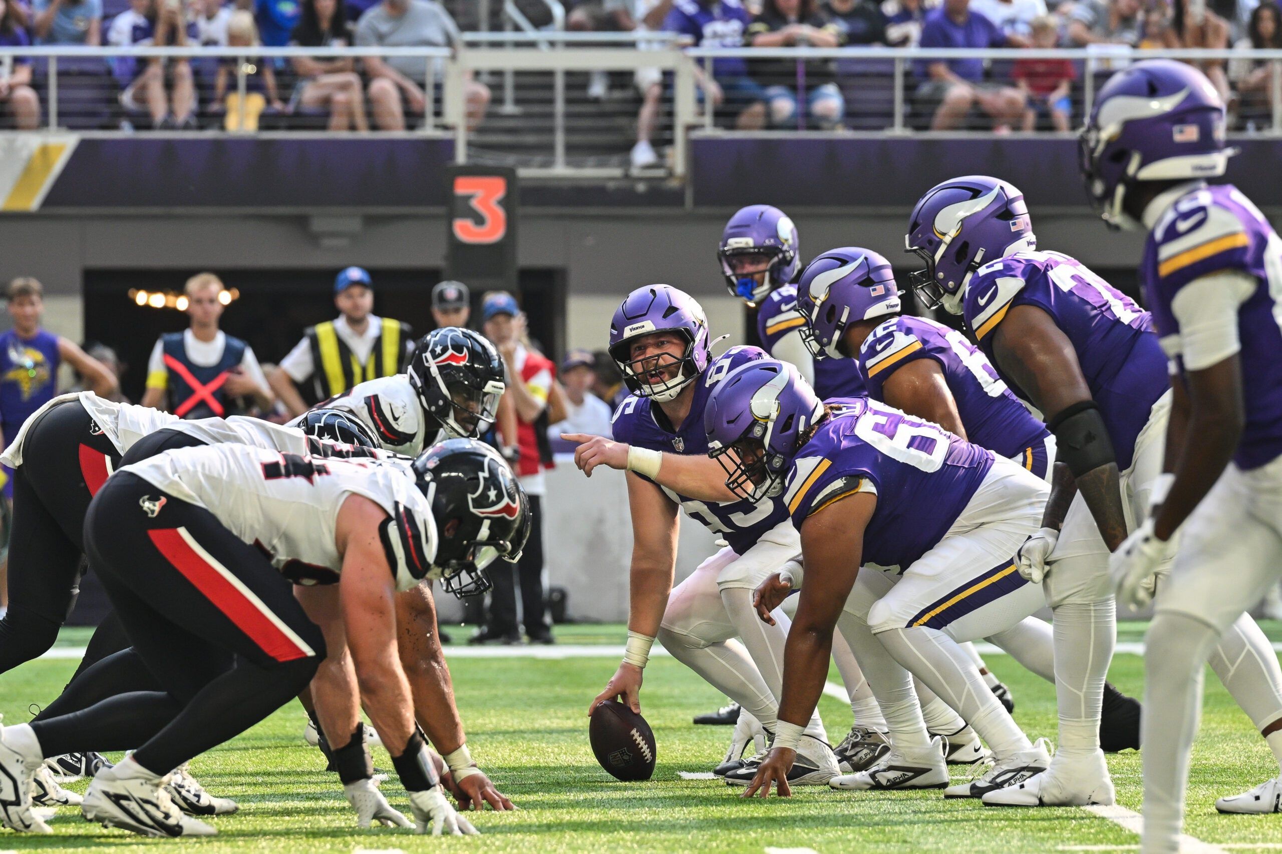 Vikings center Michael Jurgens in the preseason of 2025