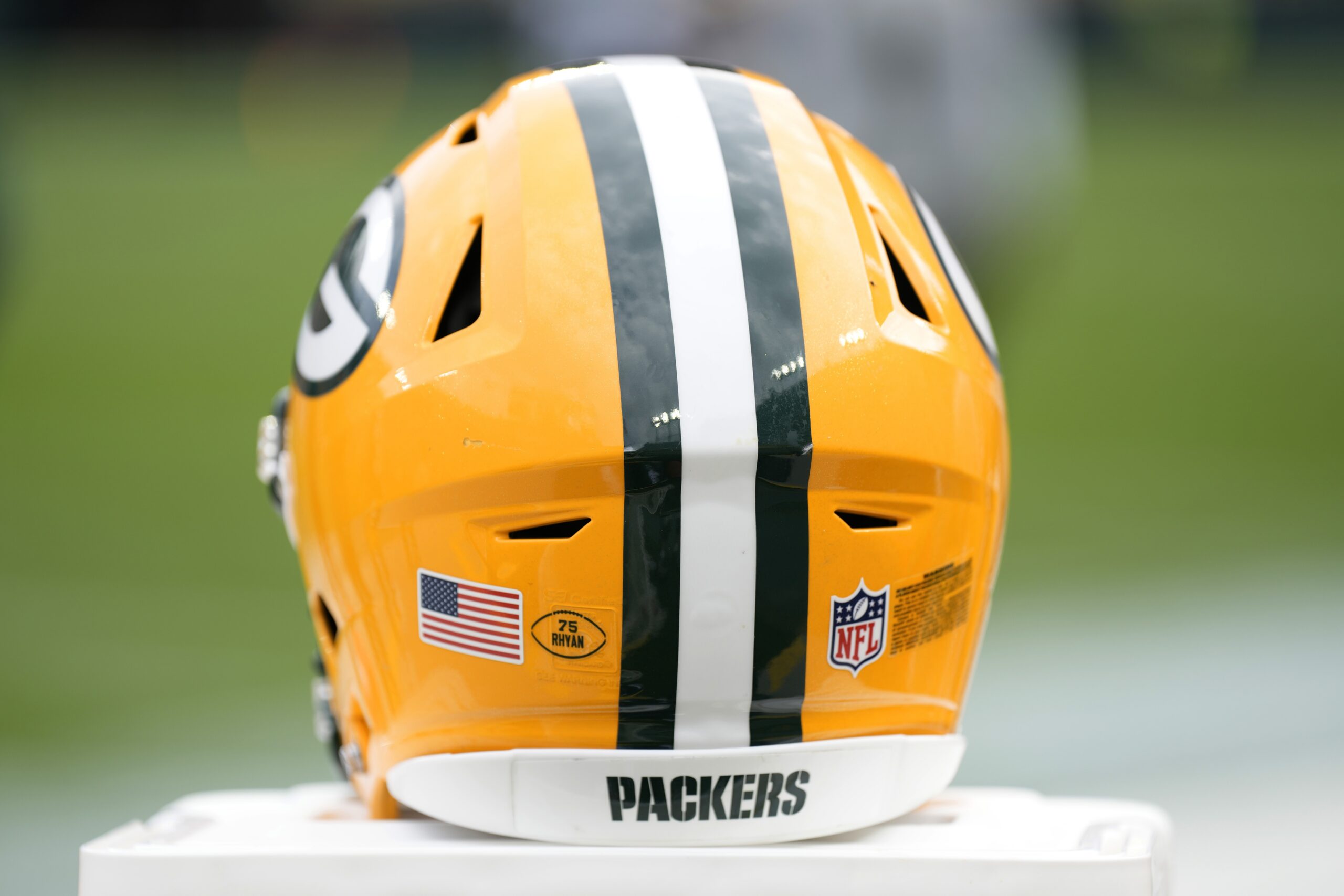 A Packers Helmet in 2023 before a game against the Saints