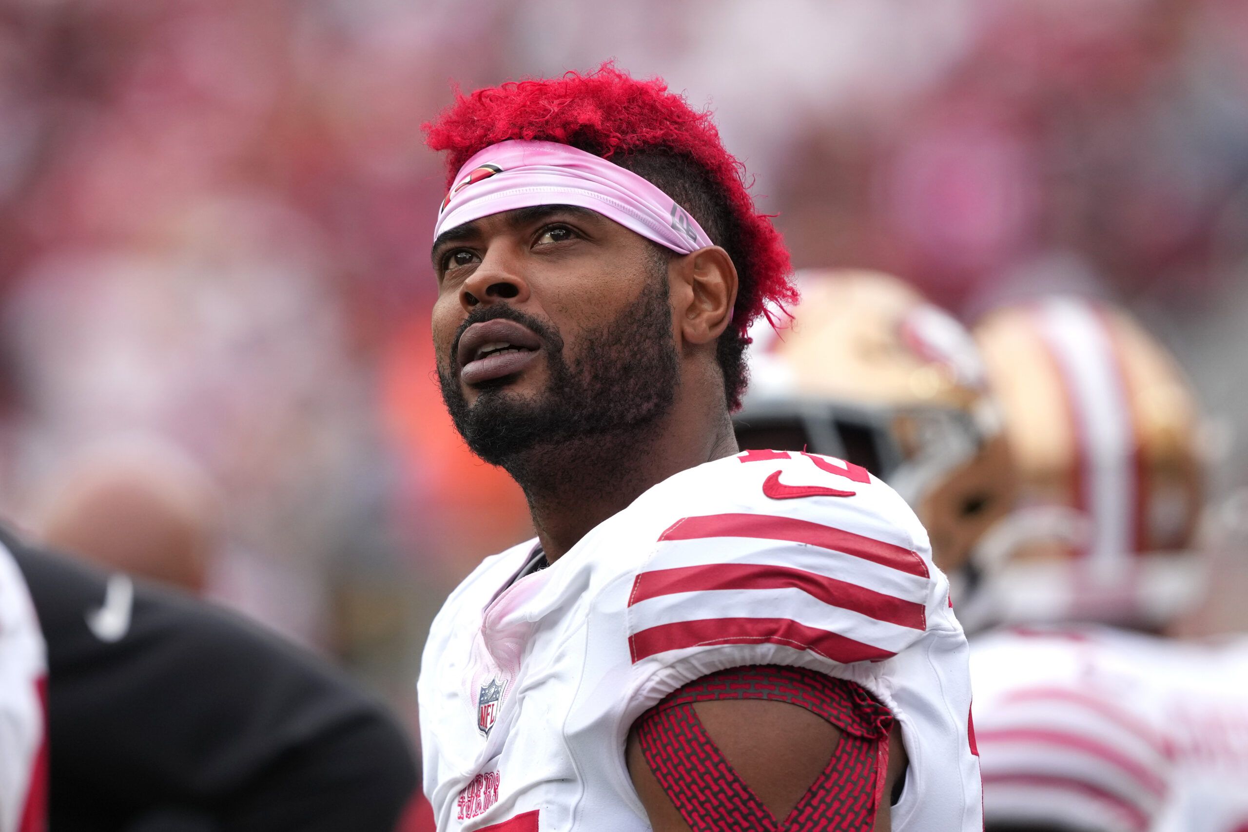 Jauan Jennings stands on the field during a 49ers game against the Jaguars.