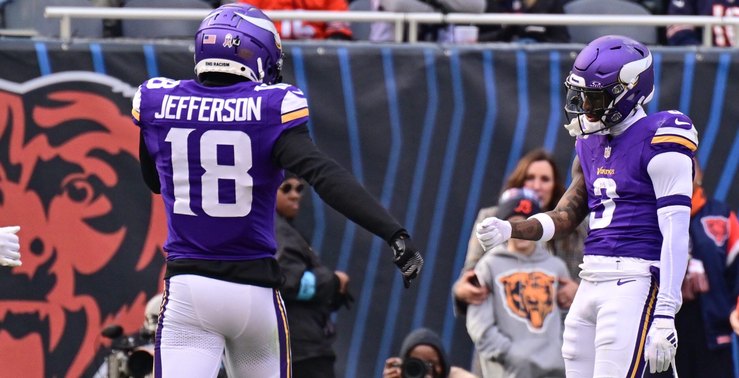 Justin Jefferson and Jordan Addison, Vikings WRs, salute in 2024.