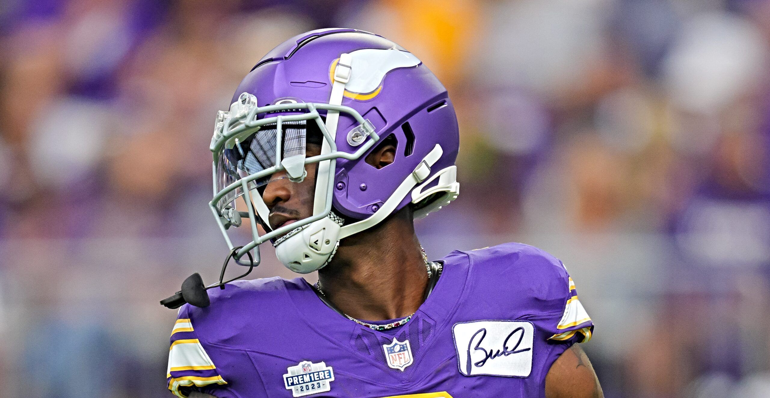 Jordan Addison warms up before the Vikings’ game vs. the Buccaneers.