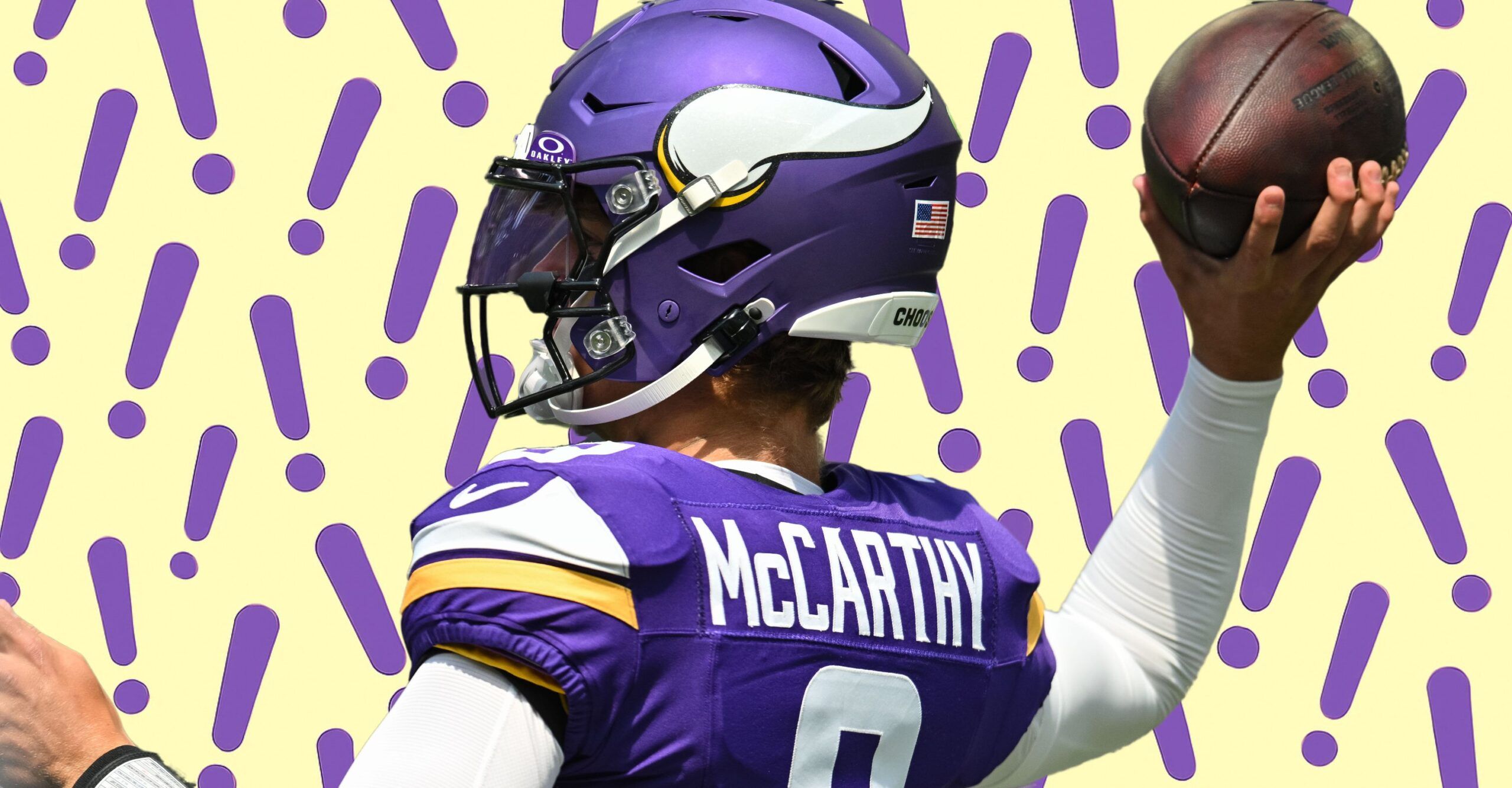 Vikings quarterback J.J. McCarthy warms up before facing the Raiders at U.S. Bank Stadium