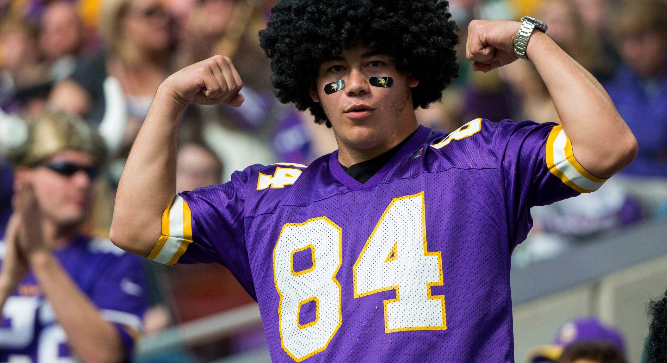 Vikings fan in a Randy Moss jersey in 2017.