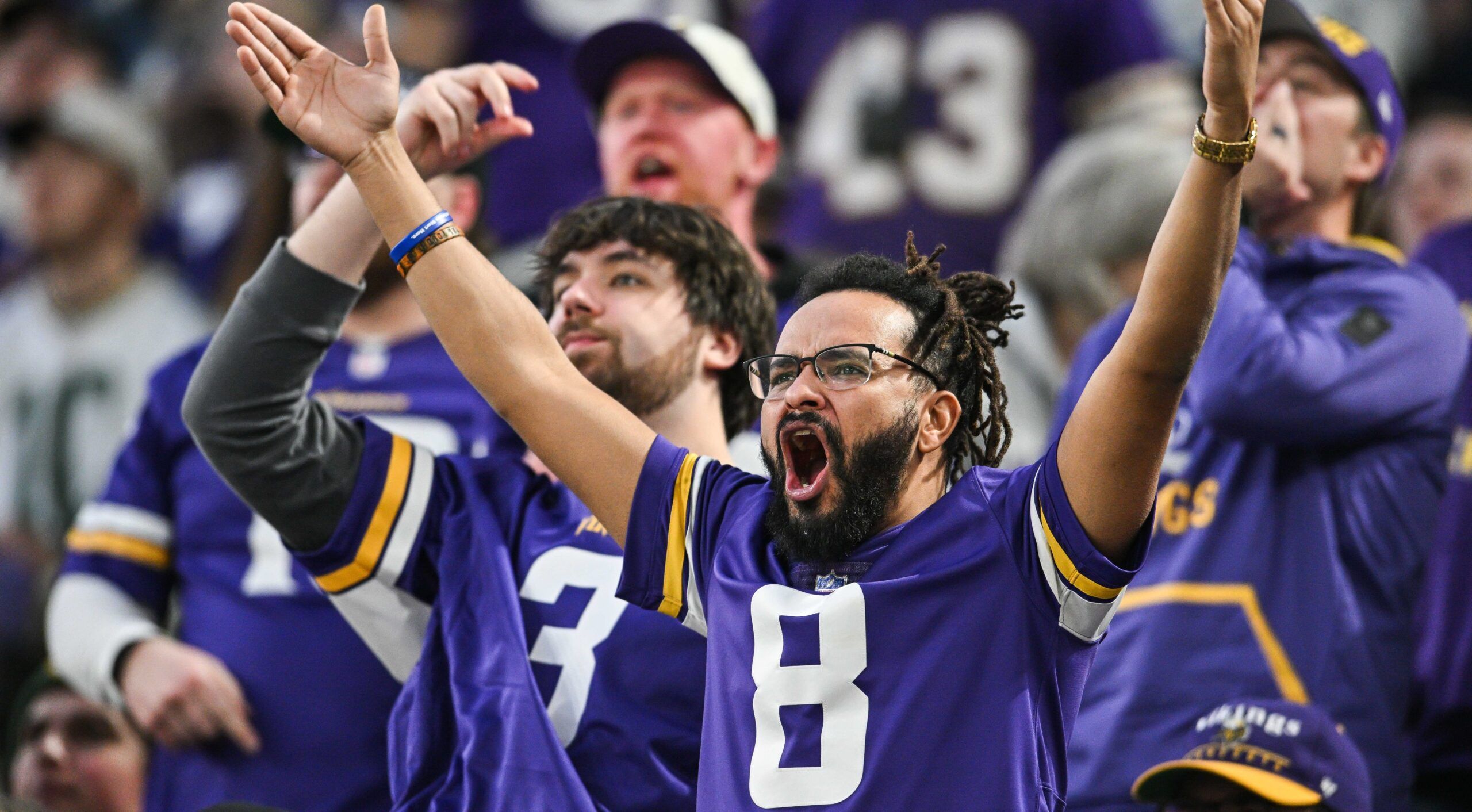 Vikings fans react during the game against the Packers at U.S. Bank Stadium.