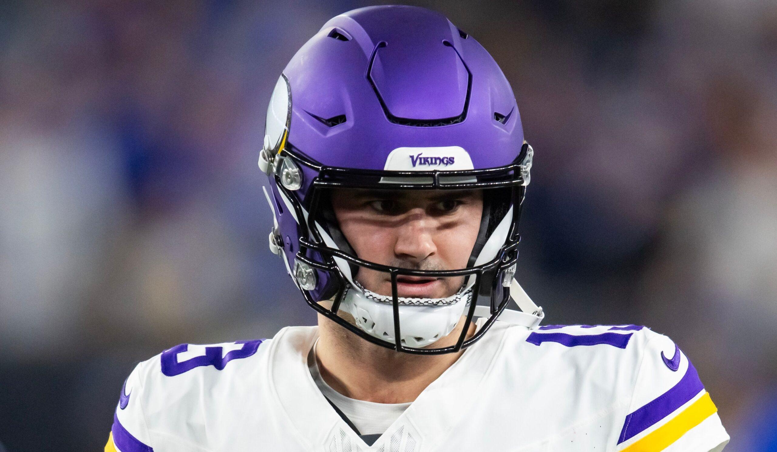 Minnesota Vikings quarterback Daniel Jones throws against the Los Angeles Rams during the NFC wild card game at State Farm Stadium.