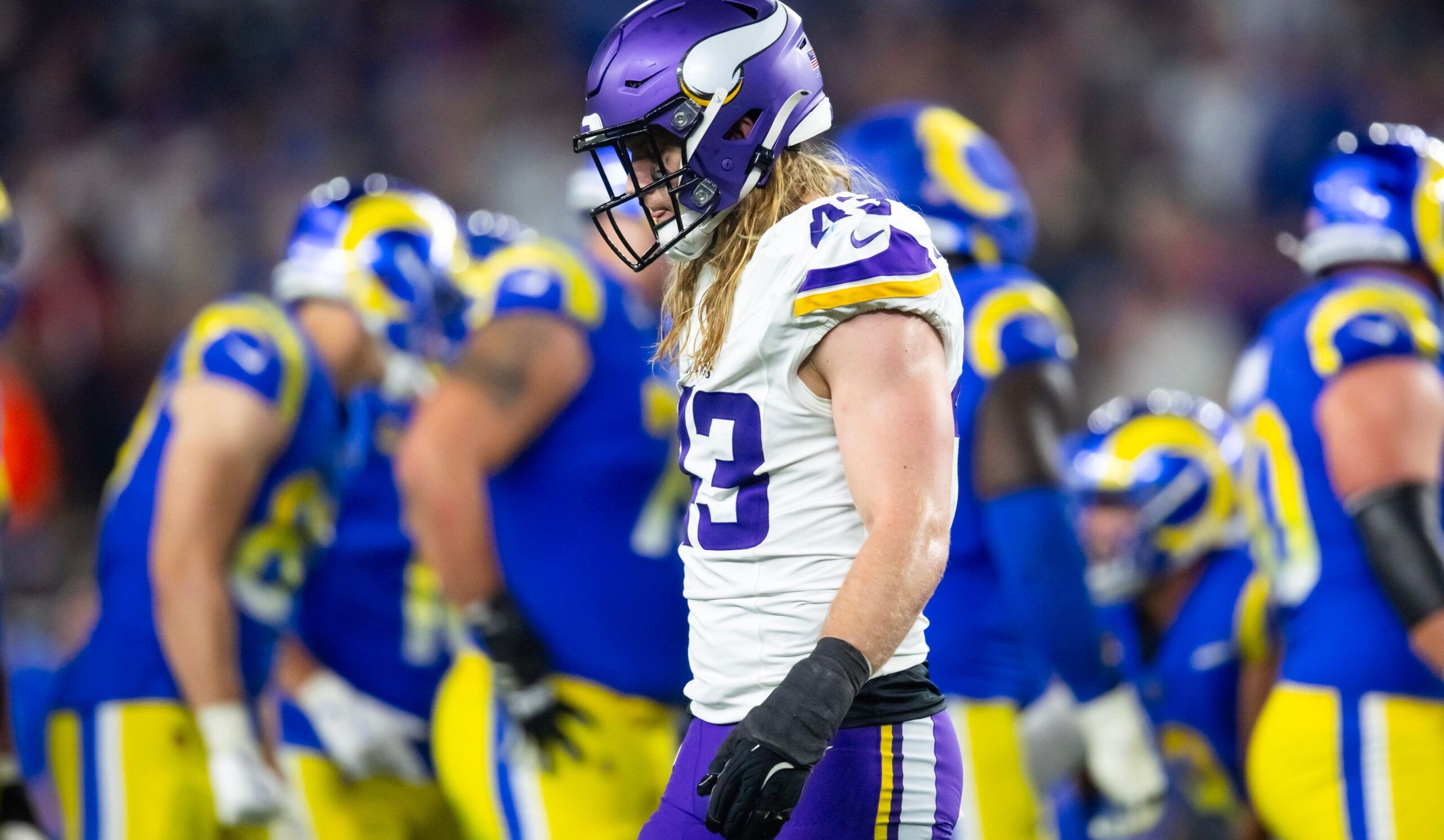 Andrew Van Ginkel on the field for the Vikings during the Wild Card game vs. the Rams.