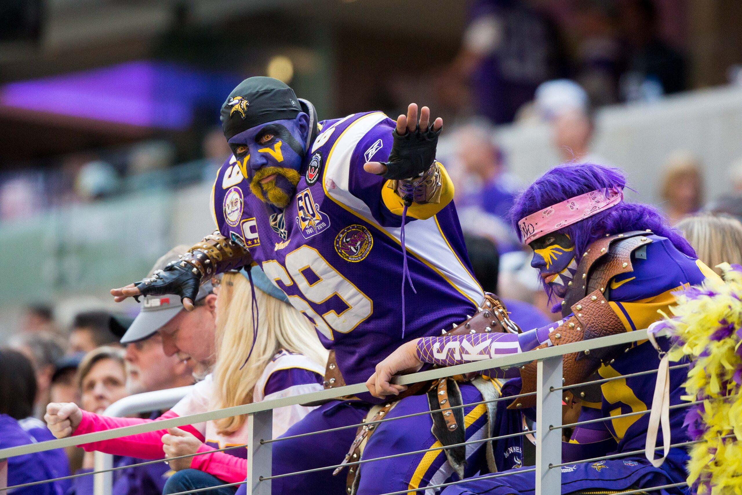 A Minnesota Vikings fan at U.S. Bank Stadium in 2017 in a game versus the Ravens.
