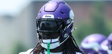 Andrew Van Ginkel and Brian Asamoah practice during Vikings minicamp at the team’s training facility.