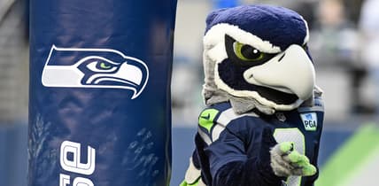 Seahawks mascot BLITZ, one year after Shaquill Griffin was drafted.
