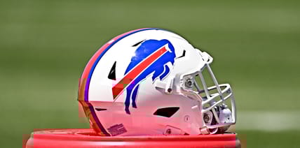 Buffalo Bills helmet during minicamp practice at training facility