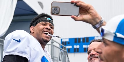 Marcus Davenport with the Lions in the summer of 2025