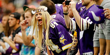 Vikings fan celebrates during a game against the San Francisco 49ers at the Metrodome.