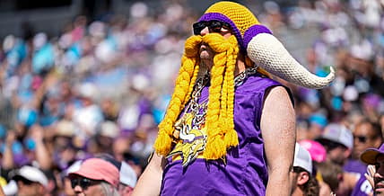 Minnesota Vikings fans cheer from the stands during the team’s road game against the Carolina Panthers in Charlotte.