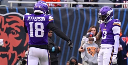 Justin Jefferson and Jordan Addison, Vikings WRs, salute in 2024.