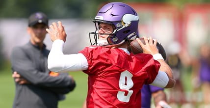 Vikings QB J.J. McCarthy at training camp in 2025.