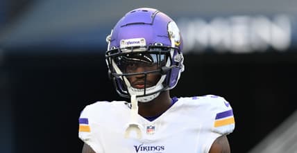 Vikings WR Jordan Addison warms up before a preseason game in Seattle.