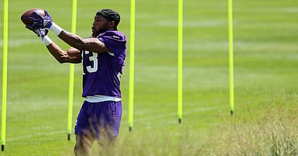 Vikings RB Aaron Jones at 2025 Training Camp.