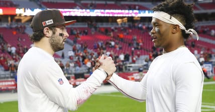 Baker Mayfield and Kyler Murray in 2019 after a game