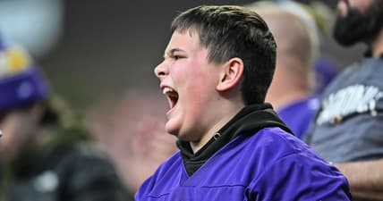 Frustrated Minnesota Vikings fan reacts during the closing moments of a home loss to the Arizona Cardinals at U.S. Bank Stadium.