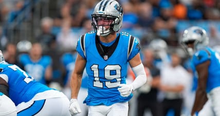 Adam Thielen in 2025 with the Carolina Panthers in the preseason.